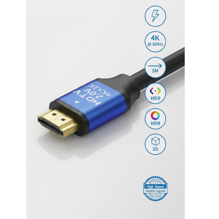CABLE HDMI EXTRA LARGO AZUL  5 MTS 4K 60HZ 3D FULL HD ULTRA 3D PREMIUN - 3