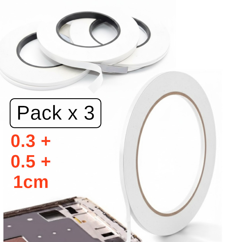 PACK X TRES CINTA DOBLE CARA CONPACTO CELULARES LAPTOPS TABLETS REPARACIÓN 3MM 5MM 1CM SS2477 SS2478 - 1