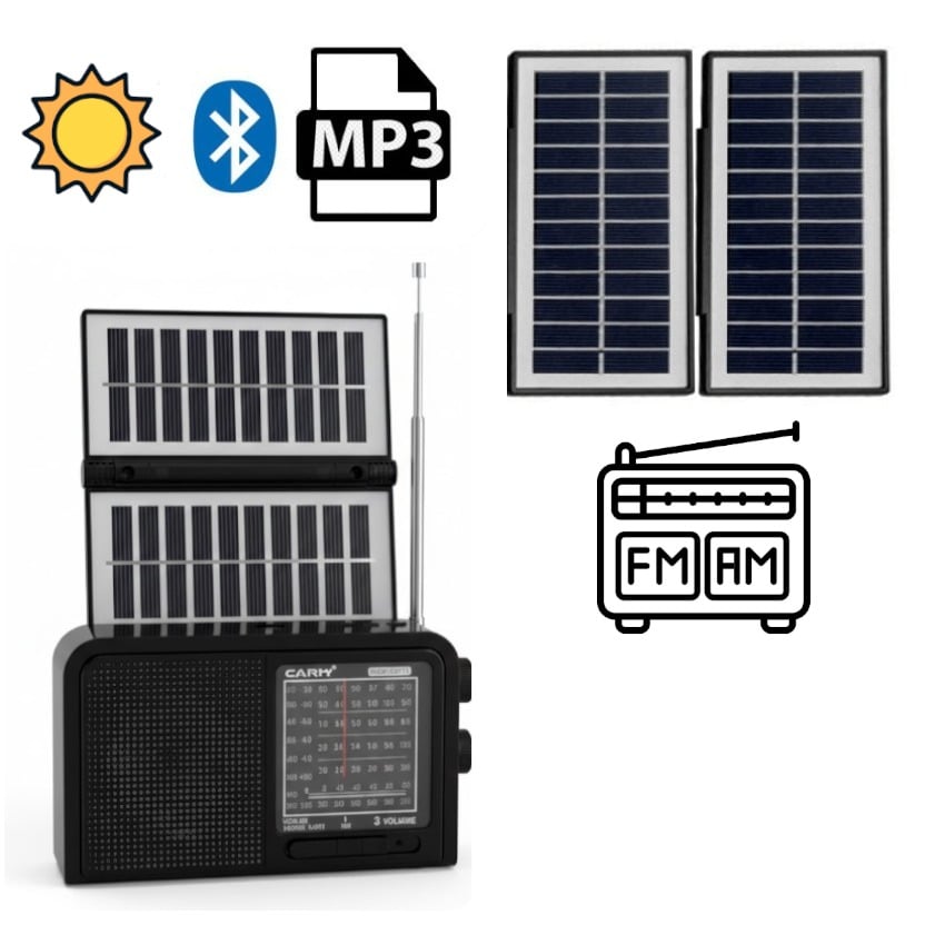 RADIO SOLAR PORTÁTIL DOBLE PANEL ABATIBLE PANEL SOLAR BATERÍA INCLUIDA 18650 - 1