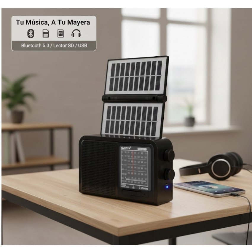 RADIO SOLAR PORTÁTIL DOBLE PANEL ABATIBLE PANEL SOLAR BATERÍA INCLUIDA 18650 - 5