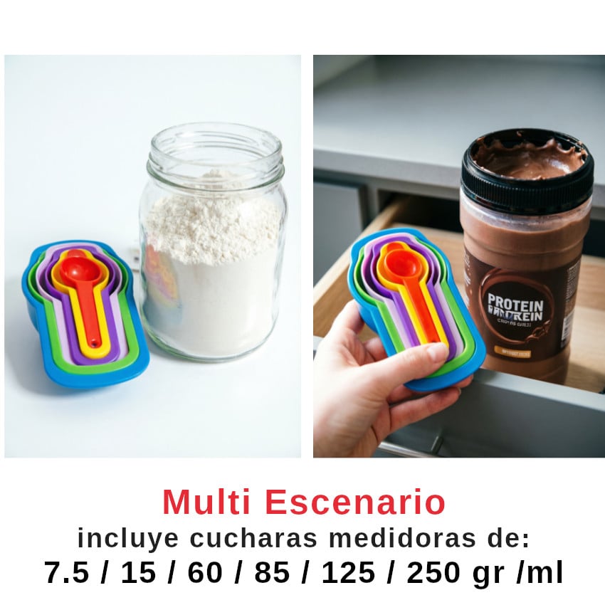 SET 6 CUCHARAS MEDIDORAS 7GR HASTA 250GR REPOSTERIA COCINA RECETAS PERFECTAS - 2