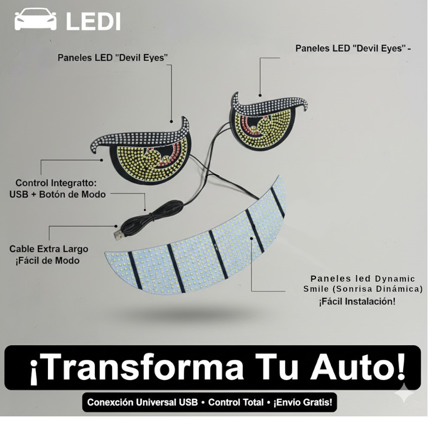 LETRERO LED 3 PCS DEVIL EYES NUEVO MODELO AUTO 10 MODOS ANIMACIÓN - 5