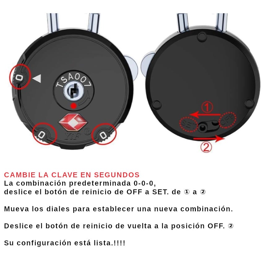 CANDADO TSA SILVER PAD LOK COMBINACION MALETAS TRAVEL CASILLEROS MOCHILAS AEROPUERTOS - 4