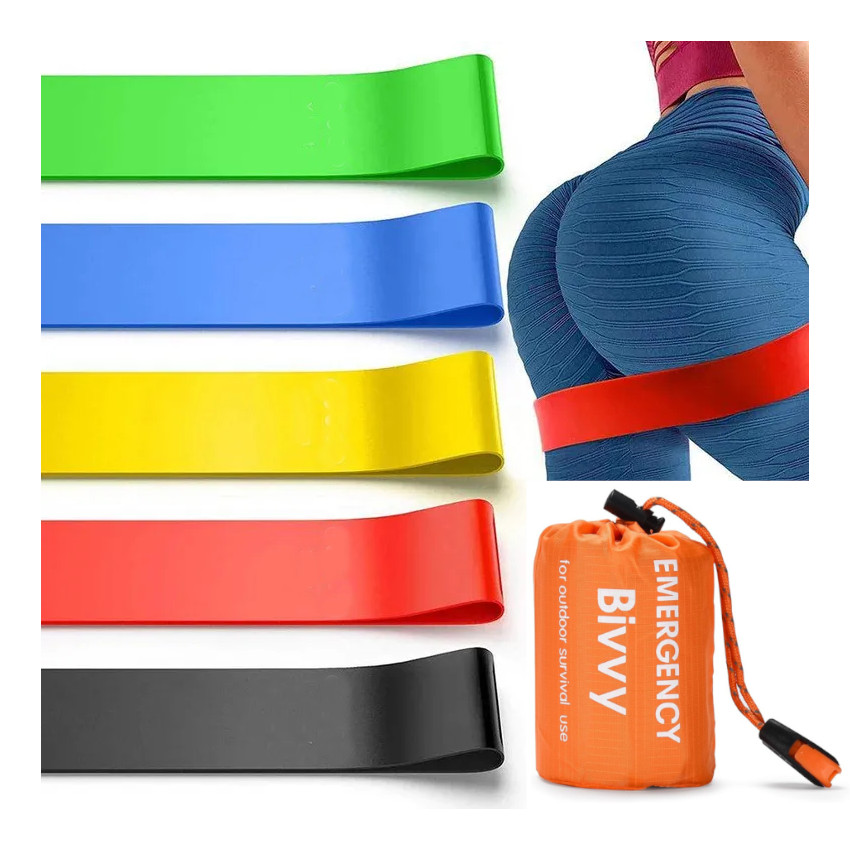 SET 5 BANDAS RESISTENCIA VARIADA ELASTICAS GIMNASIO FITNESS YOGA CASA - 1