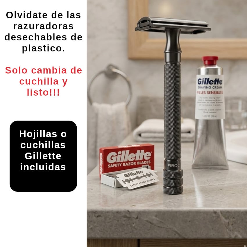 CLASIC RAZOR METAL ALEACION NEGRO + HOJILLAS GILLETTE - 3