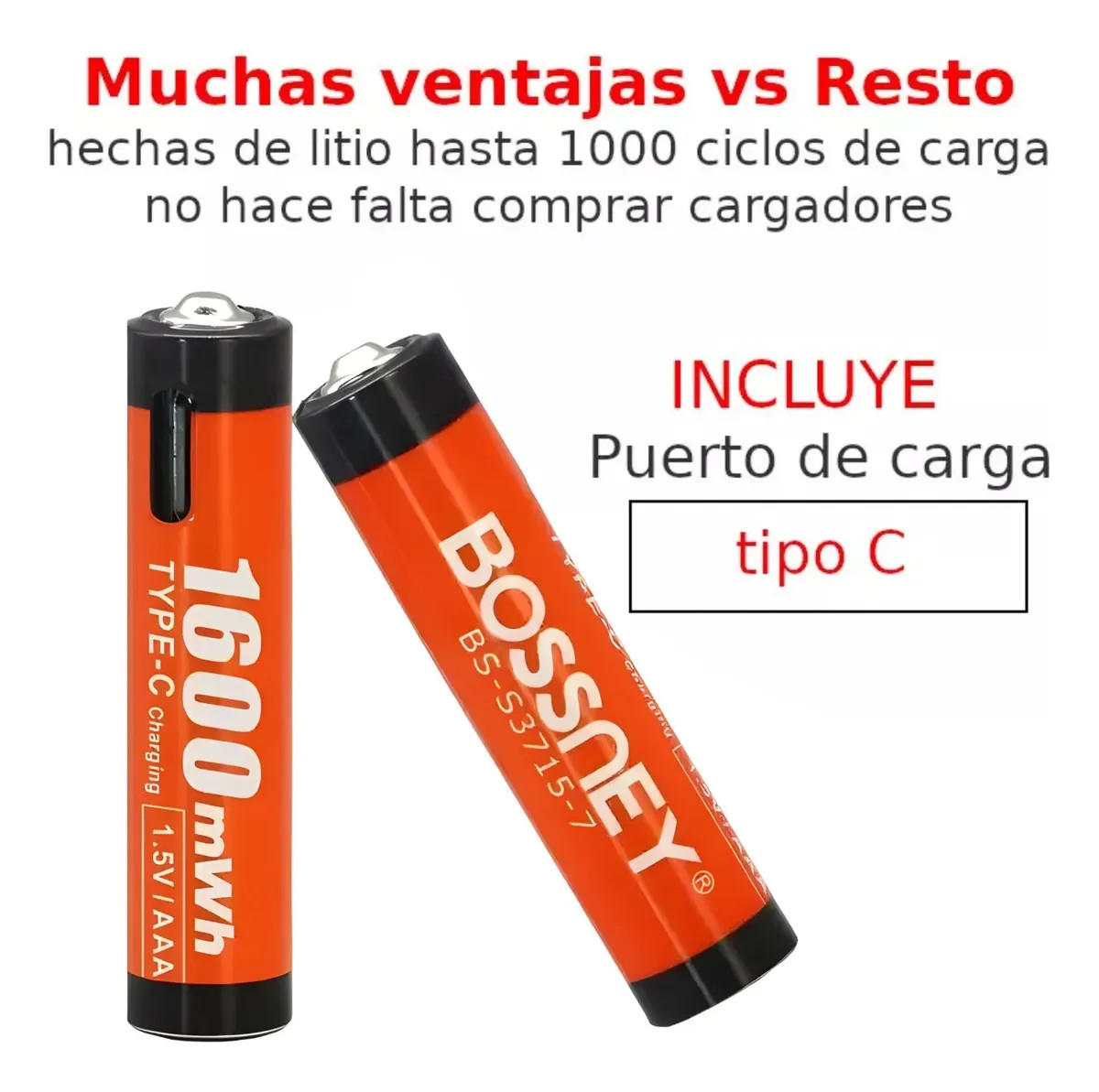 PACK 2 PILAS AAA RECARGABLE USB LI-ON LITIO CARGADOR INCLUIDO 1.5V - 2