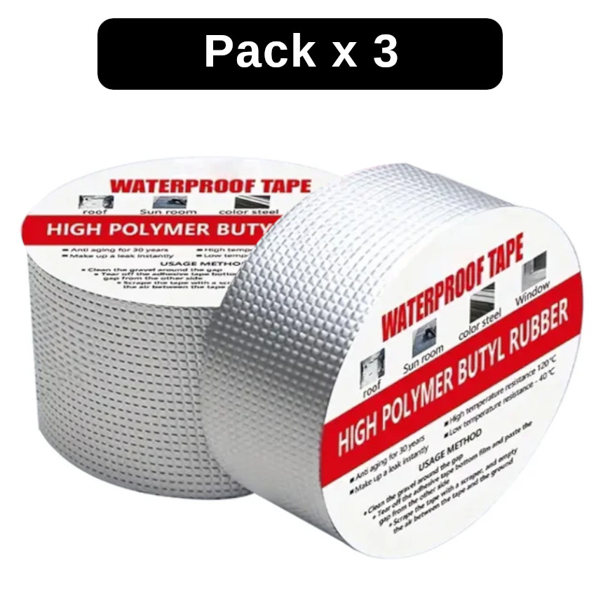 PACK X 3 /CINTA IMPERMEABLE BUTILO WATERPROOF X 5METROS REPARACION GRIETAS SELLADOR FÁCIL USO DURABLE / - 1