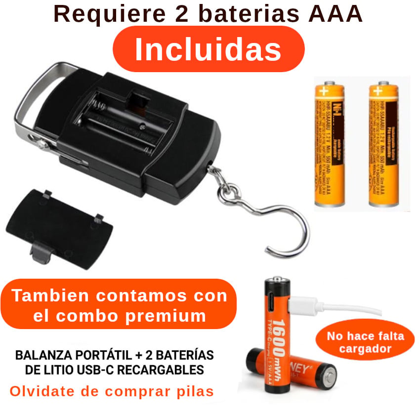 BALANZA ELECTRONICA COMPACTA MANO DIGITAL +BATERIAS PORTÁTIL PESCA EQUIPAJE MALETA BÁSCULA PESO - 2