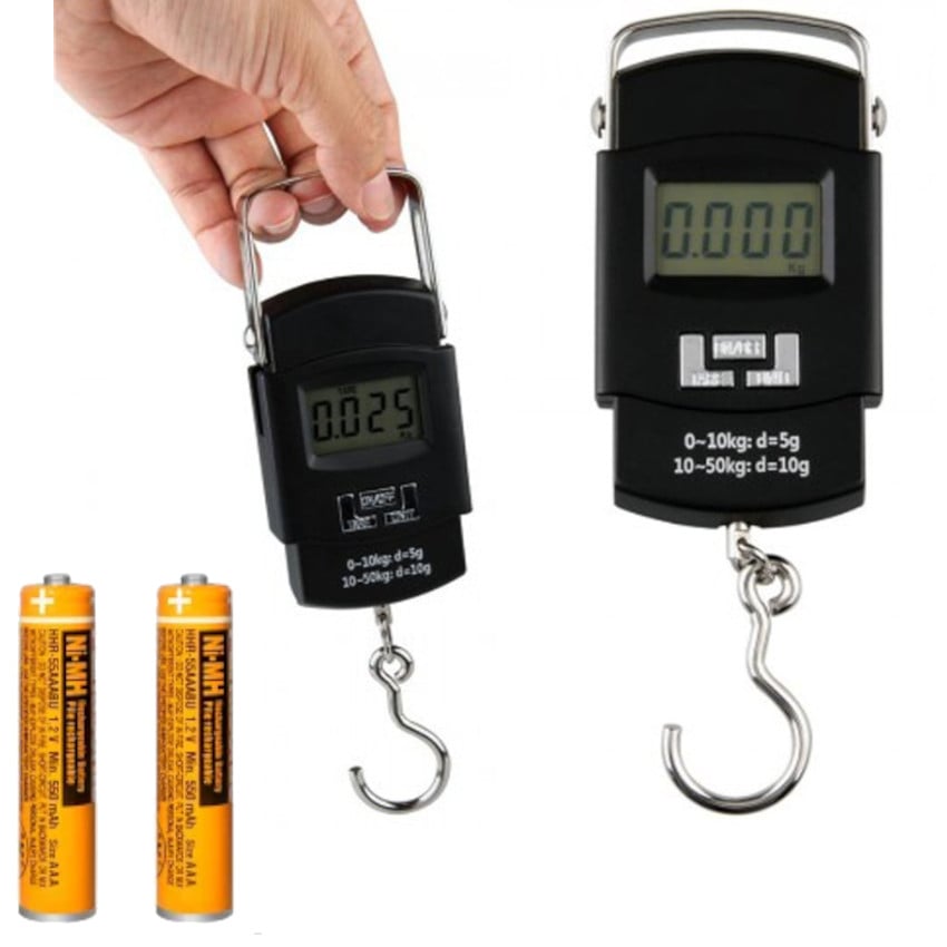 BALANZA ELECTRONICA DIGITAL +BATERIAS LITIO RECARGABLE PORTÁTIL PESCA EQUIPAJE MALETA BÁSCULA PESO - 1