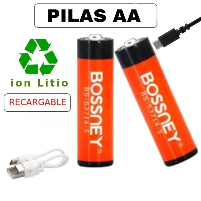 PACK PILAS AA DOBLE A 2A RECARGABLE USB C LI-ON LITIO CARGADOR INCLUIDO 1.5V - 1