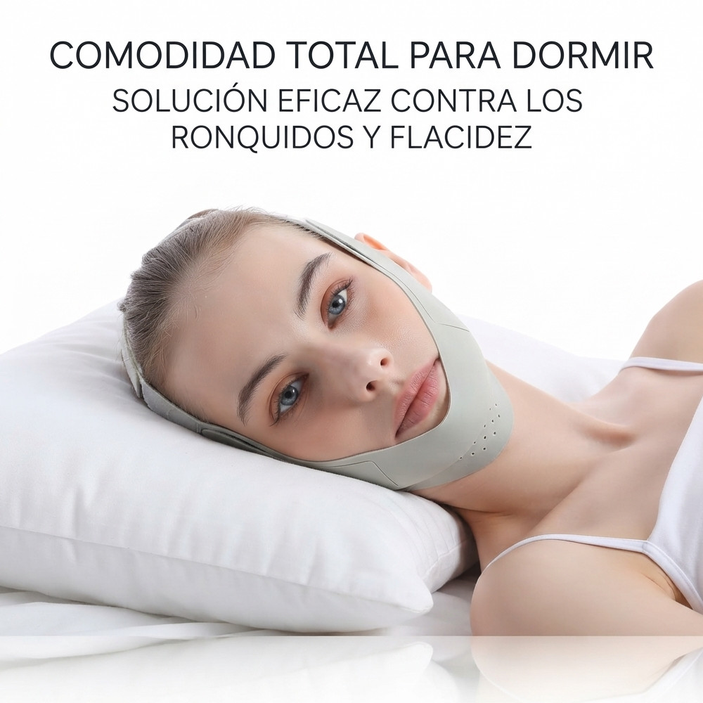 BANDA SOPORTE MENTON ANTIRONQUIDOS 4PTOS AJUSTABLE NO RONCAR DELGADA SIN COSTURAS - 1