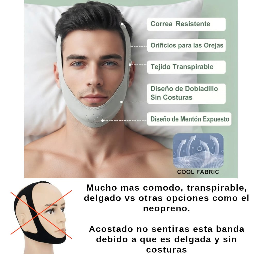 BANDA SOPORTE MENTON ANTIRONQUIDOS 4PTOS AJUSTABLE NO RONCAR DELGADA SIN COSTURAS - 3