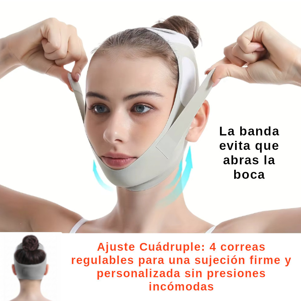 BANDA SOPORTE MENTON ANTIRONQUIDOS 4PTOS AJUSTABLE NO RONCAR DELGADA SIN COSTURAS - 4
