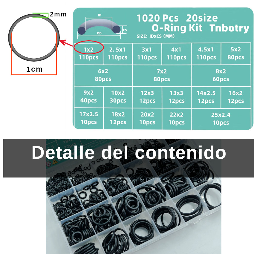 KIT 1020 PIEZAS O RINGS EMPAQUETADURAS NITRILO ANILLOS SELLADO AUTO LAVADORA GASFITERIA+ ESTUCHE 20 DIAMETROS - 3