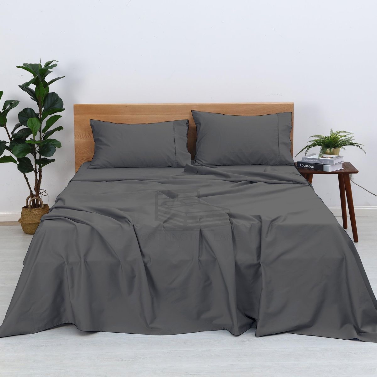 SET SÁBANAS ALGODÓN BRAMANTE PLAZA GRIS OSCURO 180 HILOS - 1