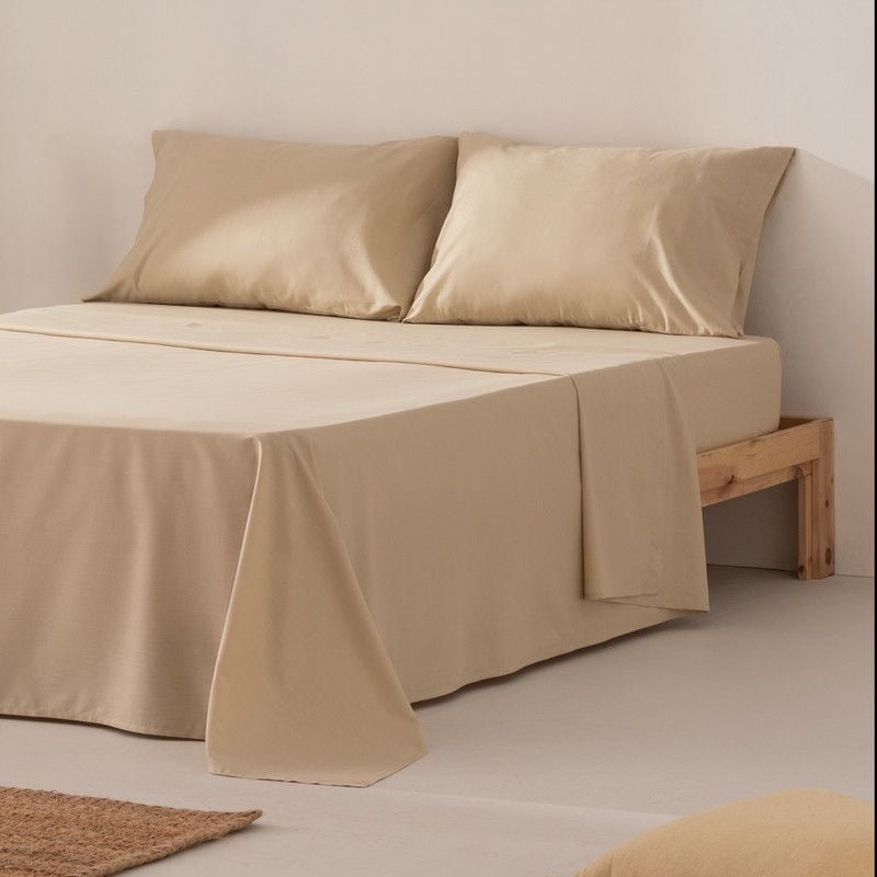 SET SÁBANAS ALGODÓN BRAMANTE FULL BEIGE 180 HILOS - 1