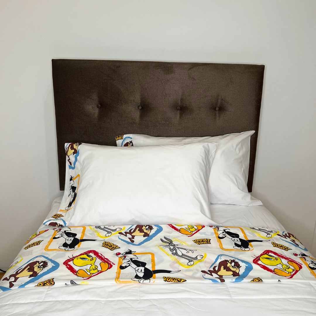 SET SÁBANAS LOONEY TUNES ALGODÓN BRAMANTE FULL 200 HILOS - 1