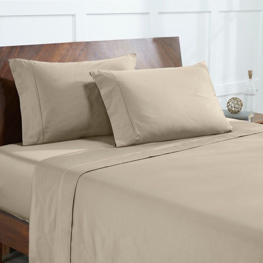 SET SÁBANAS ALGODÓN BRAMANTE KING BEIGE 200 HILOS - 1