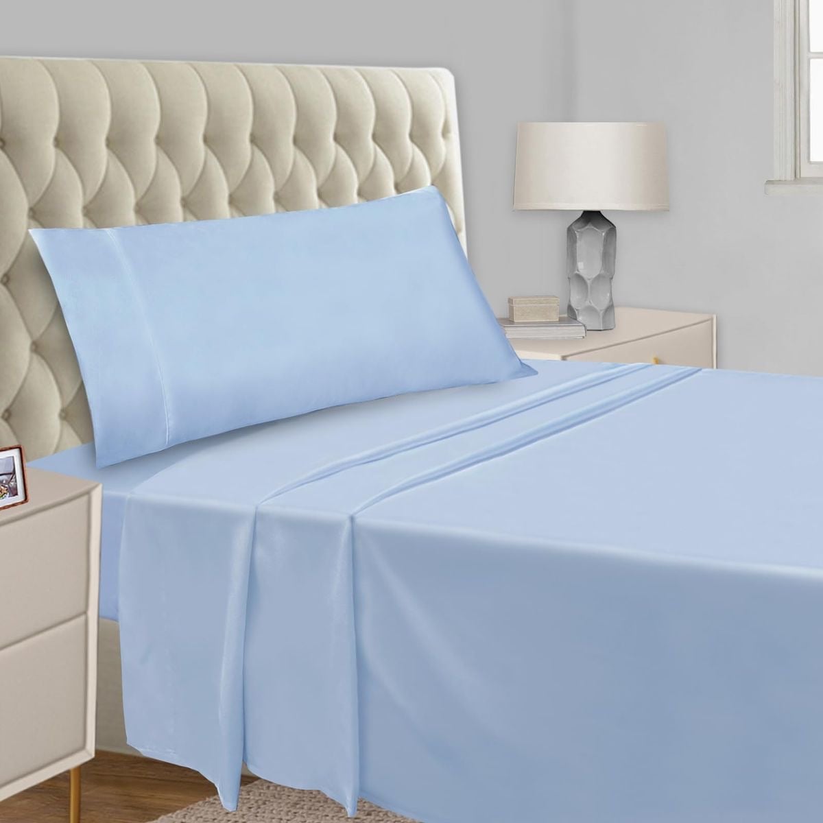 SET SÁBANAS ALGODÓN BRAMANTE QUEEN CELESTE 180 HILOS - 1