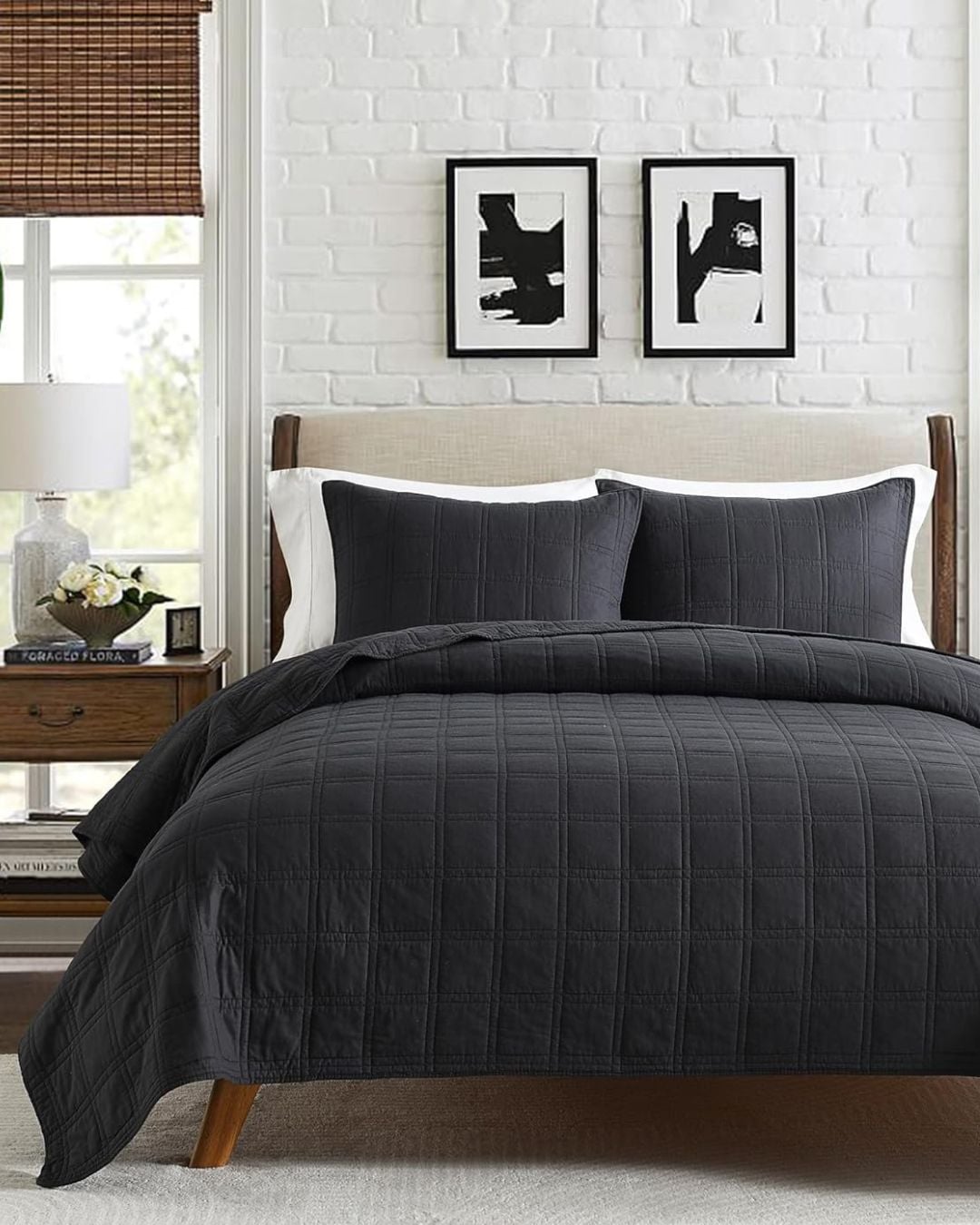 QUILT 100 % ALGODÓN BRAMANTE 2 PLZ NEGRO 200 HILOS - 1
