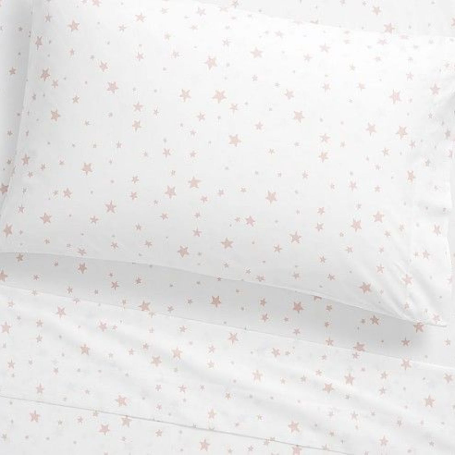 SET SÁBANAS 100 % ALGODÓN BRAMANTE CUNA BLANCO ESTRELLAS ROSADA - 1