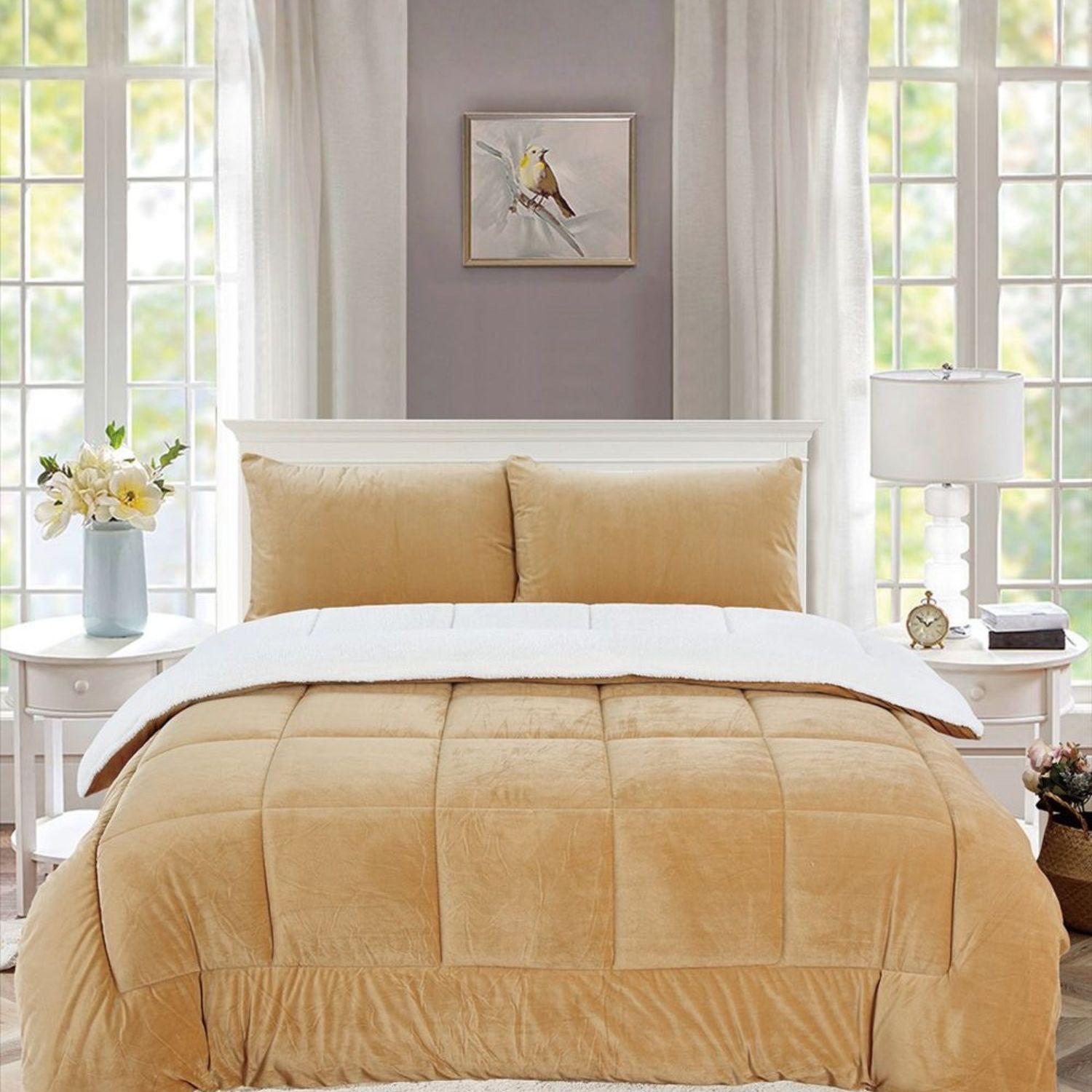 SET EDREDÓN CARNERO PIEL DE ANGEL 1.5 PLZ BEIGE - 1