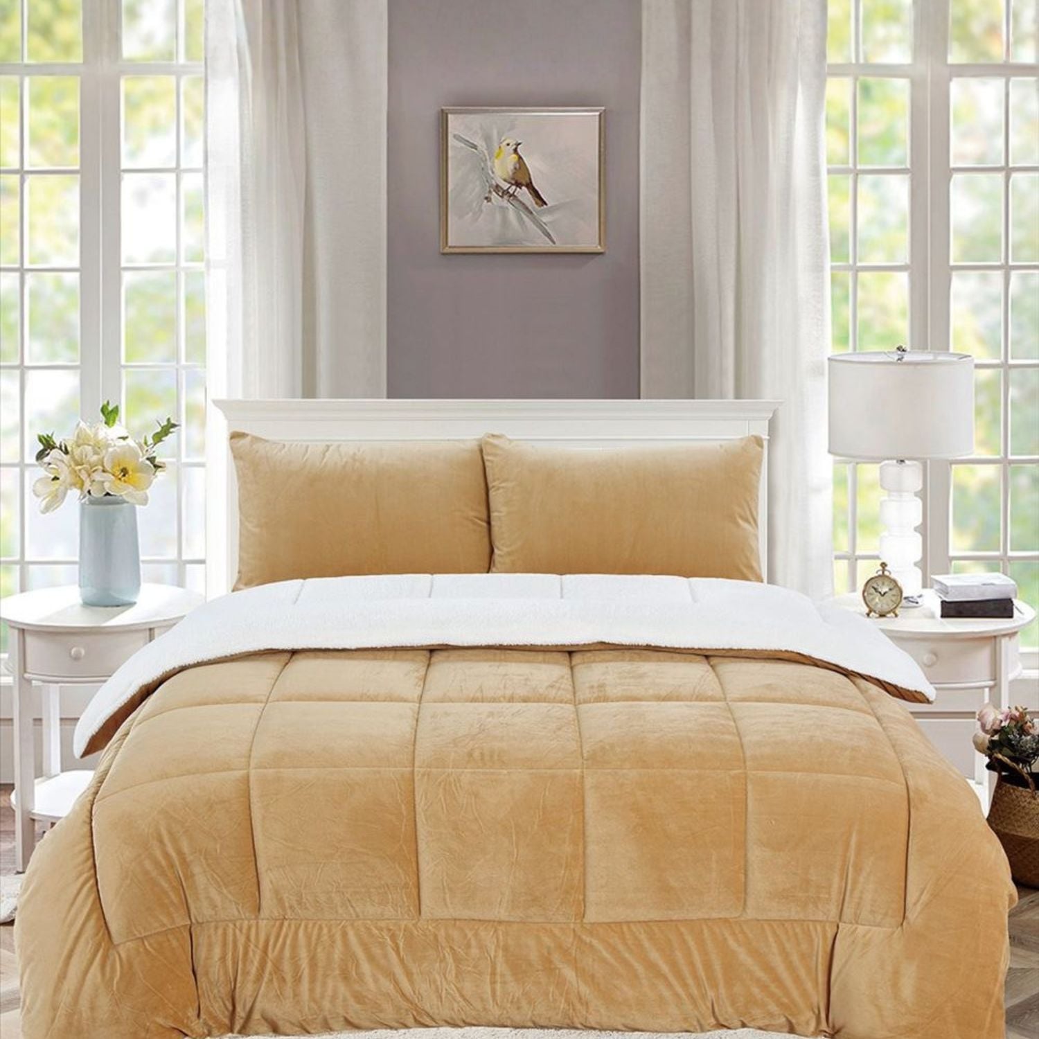 SET EDREDÓN CARNERO PIEL DE ANGEL 2 PLZ BEIGE - 1
