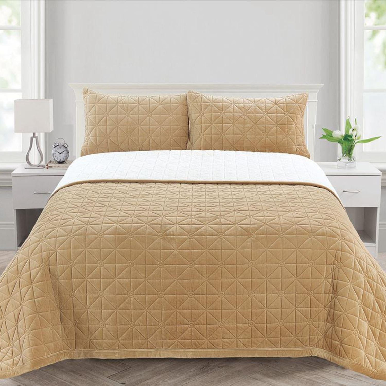 SET CUBRECAMA CARNERO PIEL ANGEL QUEEN BEIGE - 1