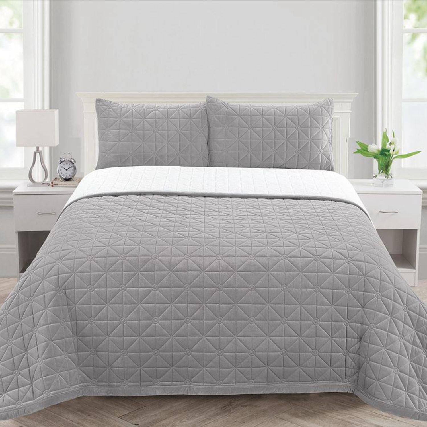 SET CUBRECAMA CARNERO PIEL ANGEL 1.5 PLZ GRIS CLARO - 1