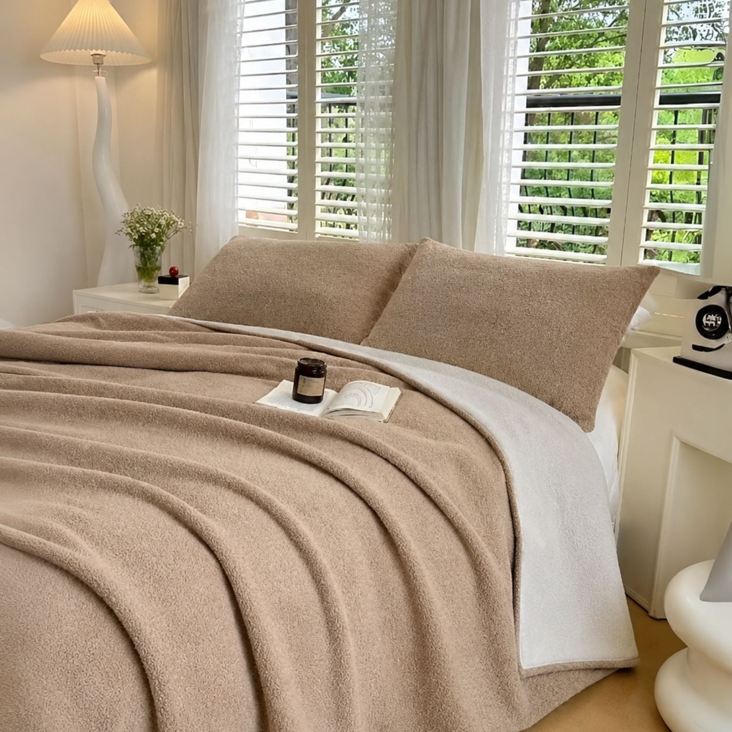 FRAZADA SHERPA QUEEN BEIGE - 1