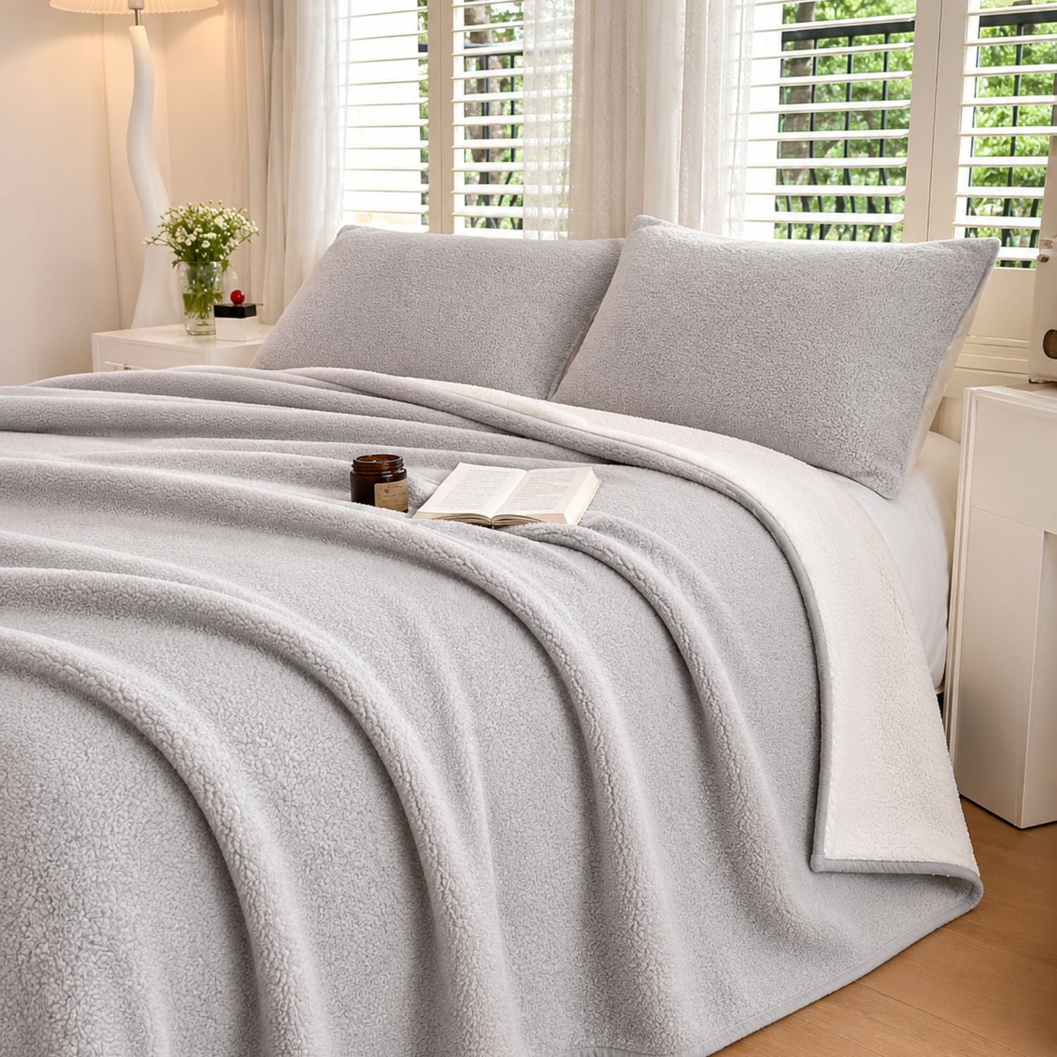 FRAZADA SHERPA KING GRIS PLATA - 1