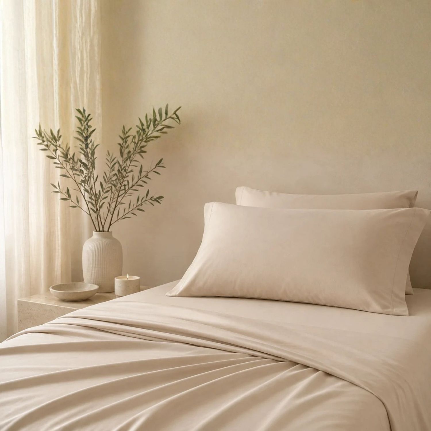 SÁBANAS BAMBÚ 300 HILOS QUEEN BEIGE - 1