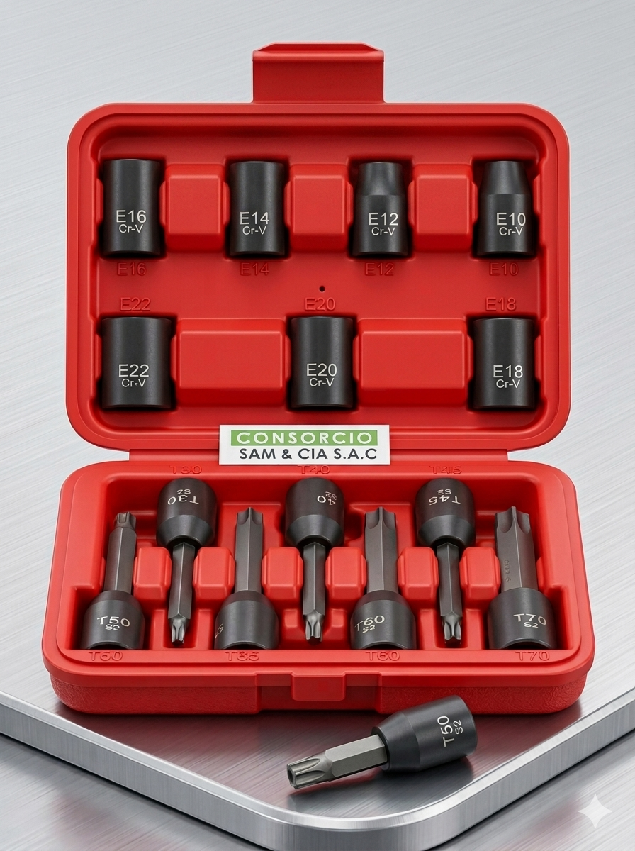 SET DE DADOS TORX HEMBRA (E) Y MACHO (T) 1/2PULG 14PC - 1