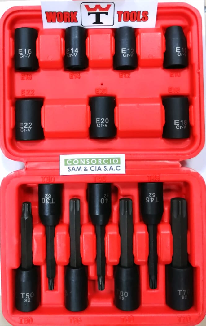 SET DE DADOS TORX HEMBRA (E) Y MACHO (T) 1/2PULG 14PC - 2
