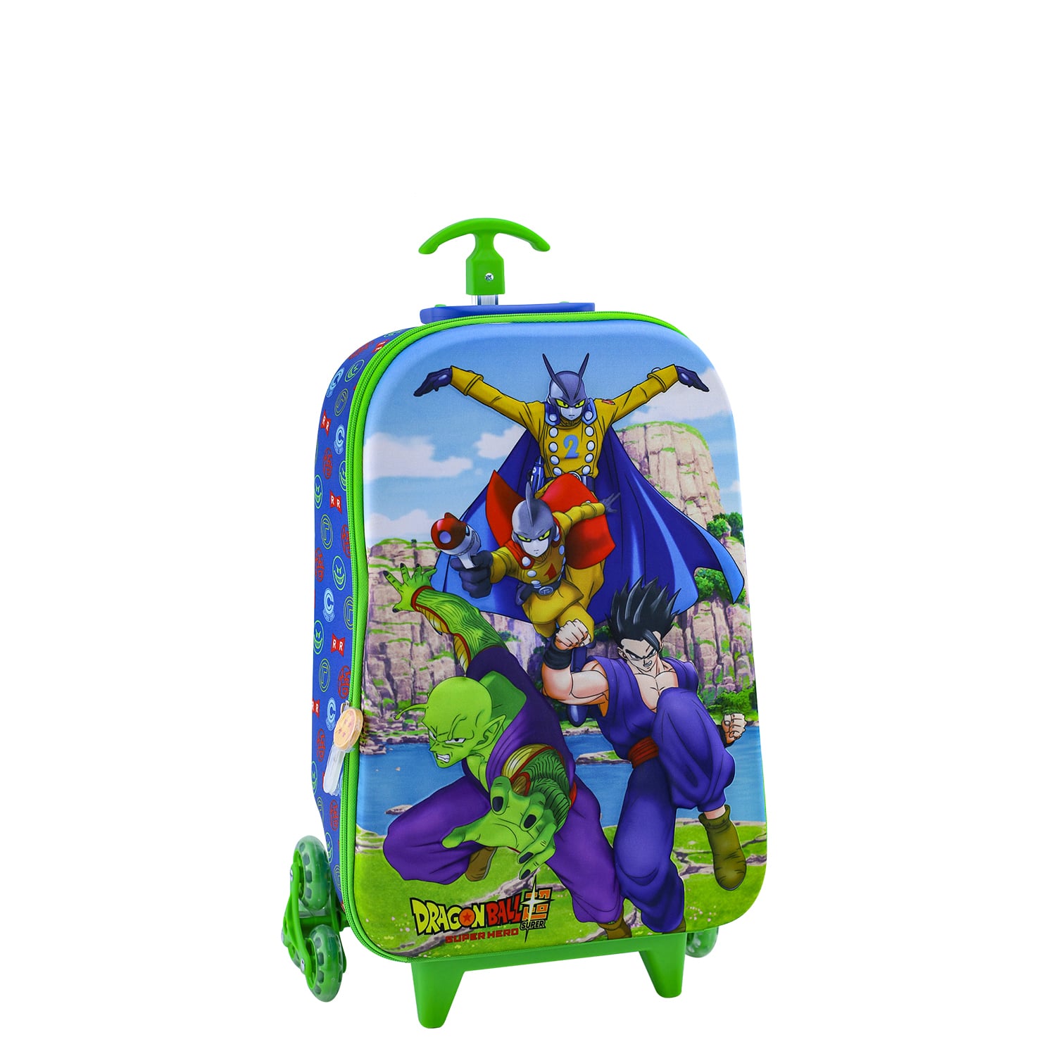 SET MOCHILA SCOOL DRAGON BALL OFICIO MALETA ESCALADORA RUEDAS FULL 3 PIEZAS VERDE CLARO - 2