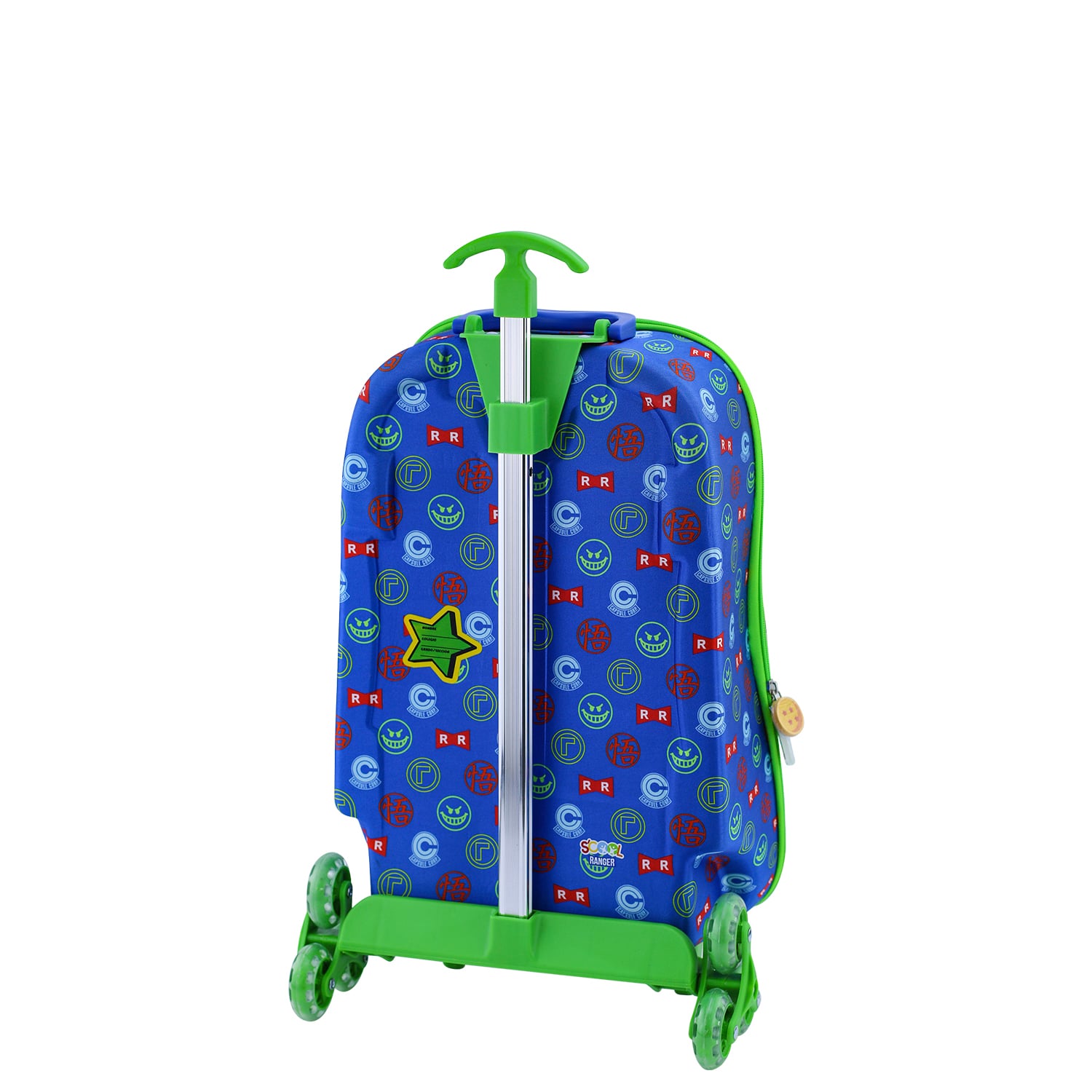 SET MOCHILA SCOOL DRAGON BALL OFICIO MALETA ESCALADORA RUEDAS FULL 3 PIEZAS VERDE CLARO - 3