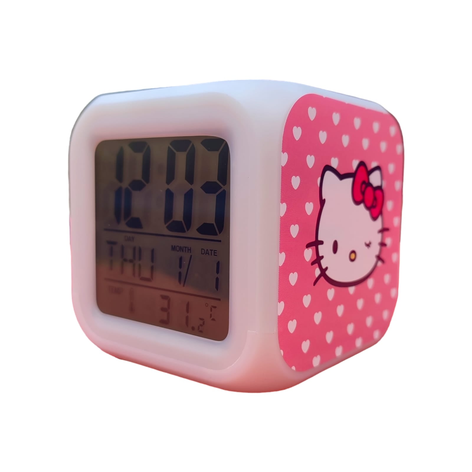 RELOJ DESPERTADOR HELLO KITTY DIGITAL ALARMA FECHA SEMANA TEMPERATURA - 3