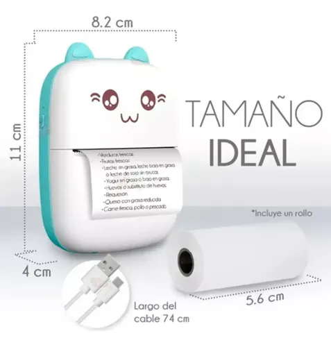 MINI IMPRESORA PORTATIL TERMICO KAWAI BLUETOOTH Y CABLE USB RECARGABLE CON PAPEL TERMICO MINI IMPRESORA DE ETIQUETAS - 5