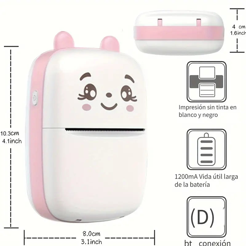 MINI IMPRESORA PORTATIL TERMICO KAWAI BLUETOOTH Y CABLE USB RECARGABLE CON PAPEL TERMICO MINI IMPRESORA DE ETIQUETAS - 6