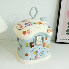ALCANCIA NIÑOS KAWAII HONGUITO CONEJITO CELESTE CALCOMANIAS - 2
