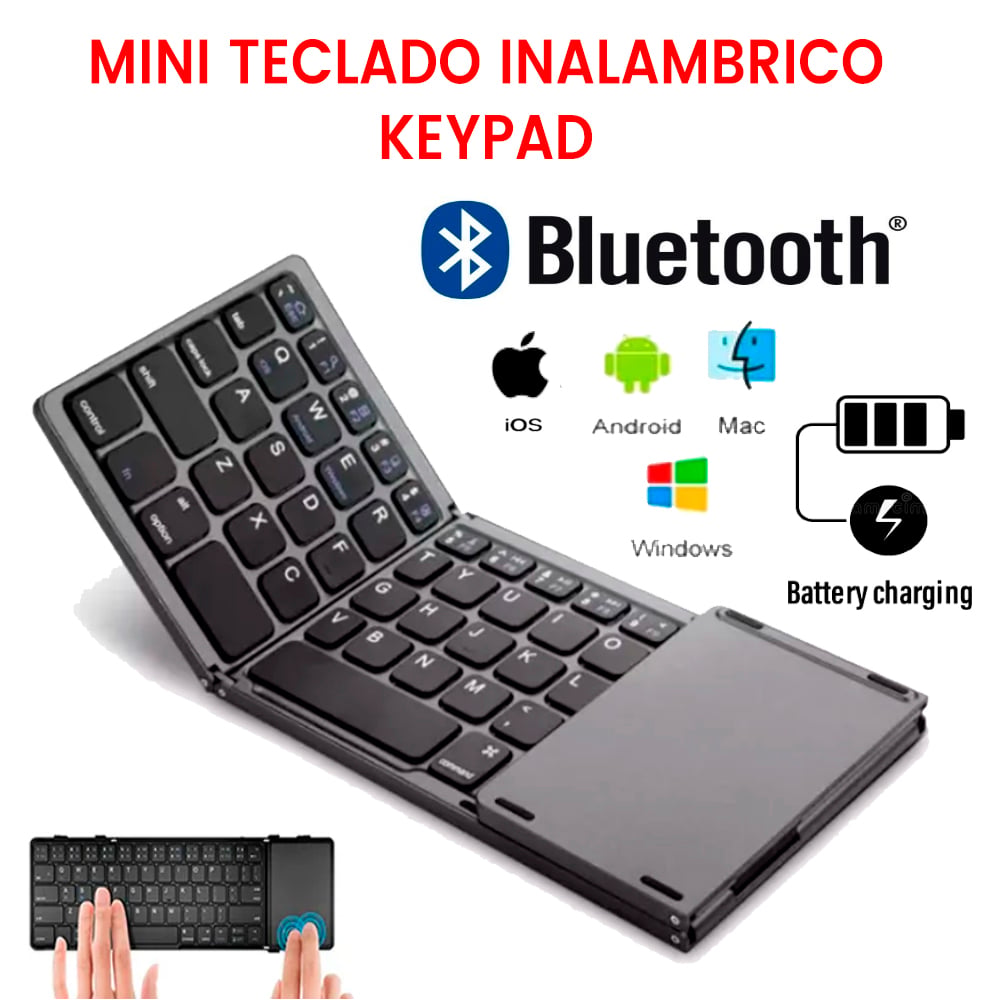 TECLADO MINI PLEGABLE TOUCHPAD RATON ANDROID IOS TABLET PC BLUETOOTH - 1