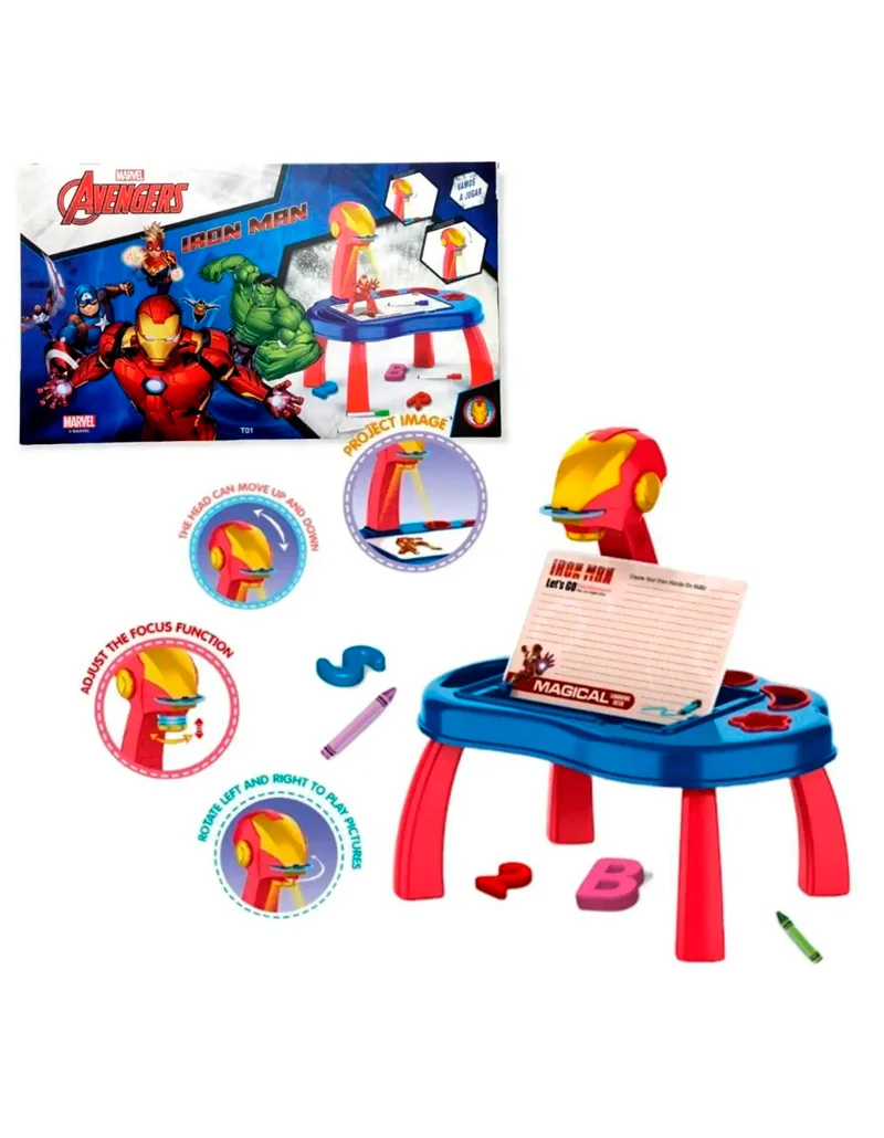 ESCRITORIO MESA PROYECTOR PIZARRA MAGICA IRON MAN 2 AÑOS A + - 1