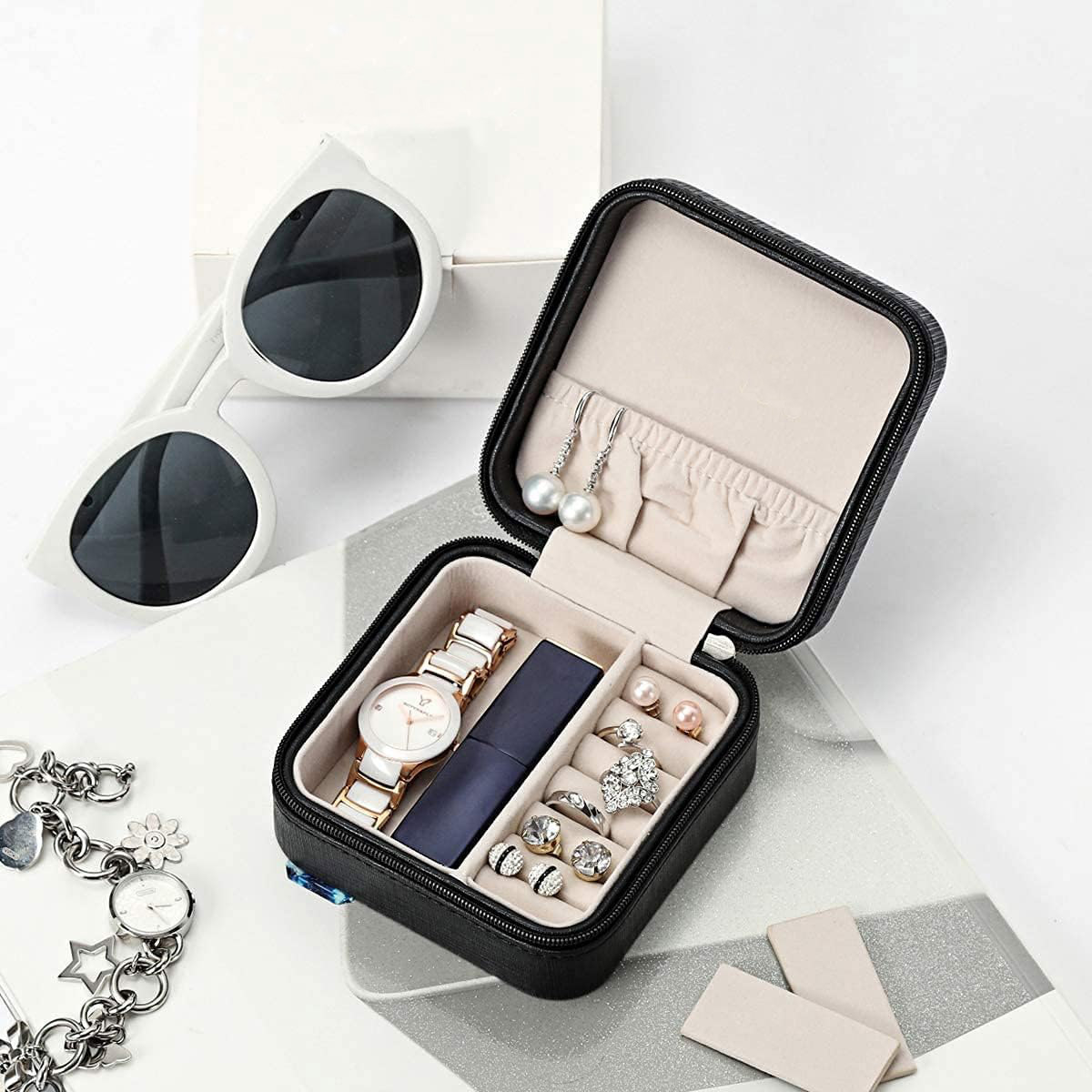 JOYERO ORGANIZADOR ESTUCHE PORTATIL PARA ARETES ANILLOS COLLARES - 1