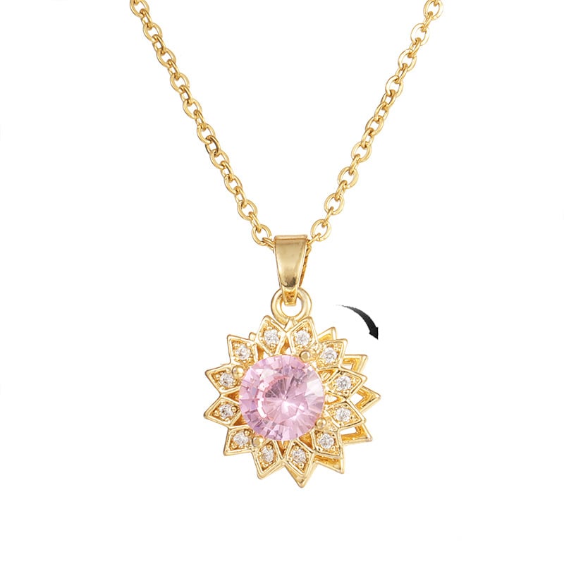 COLLAR GIRATORIO ANTIESTRES GIRASOL CRISTAL ROSA REGALO JOYERIA FINA - 2