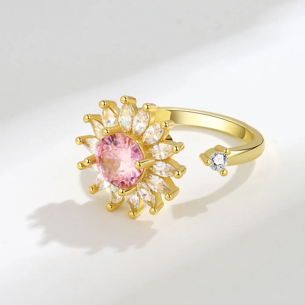 SET ANILLO + COLLAR GIRASOL GIRATORIO CRISTAL ROSA AUTOAJUSTABLE MUJER - 2
