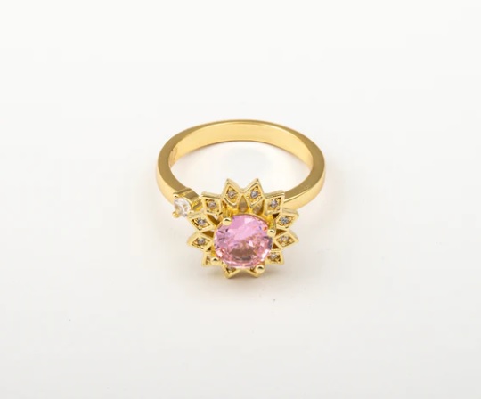 SET ANILLO + COLLAR GIRASOL GIRATORIO CRISTAL ROSA AUTOAJUSTABLE MUJER - 7