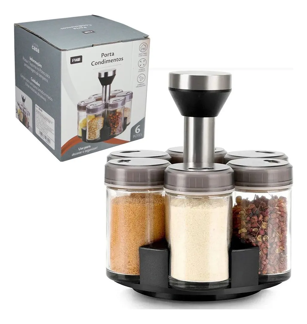 CONDIMENTEROS ESPECIERO GIRATORIO SET 6 FRASCOS VIDRIO COCINA 360° - 1