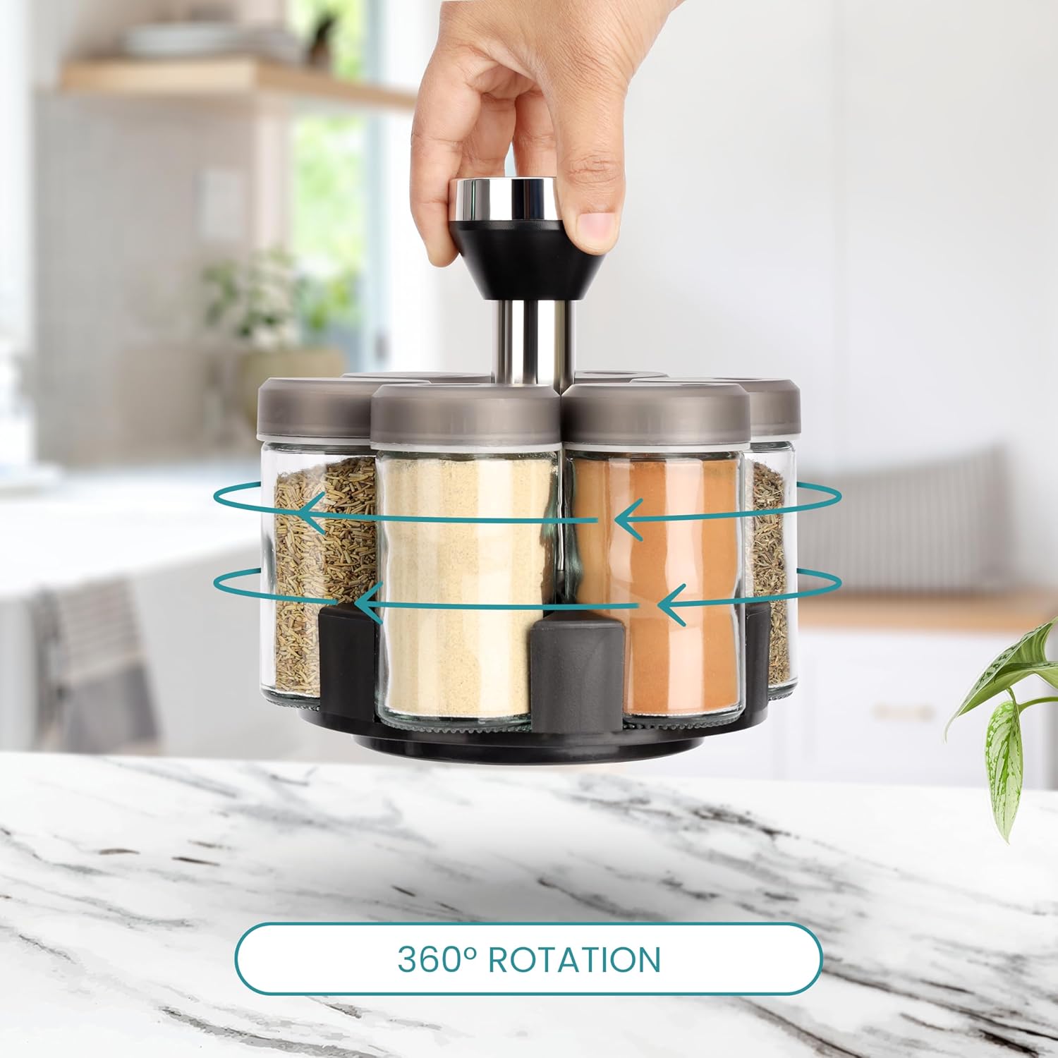 CONDIMENTEROS ESPECIERO GIRATORIO SET 6 FRASCOS VIDRIO COCINA 360° - 3