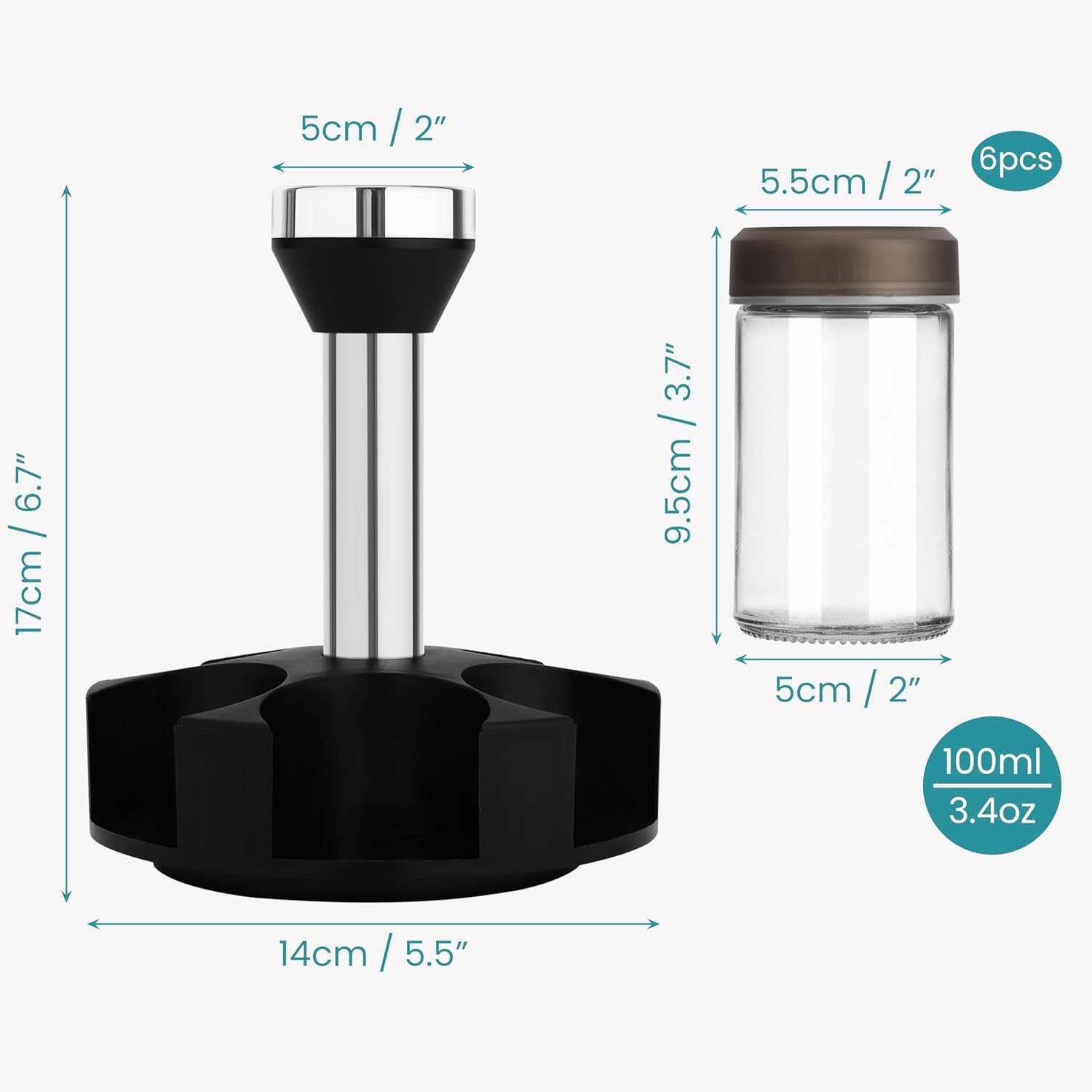 CONDIMENTEROS ESPECIERO GIRATORIO SET 6 FRASCOS VIDRIO COCINA 360° - 4