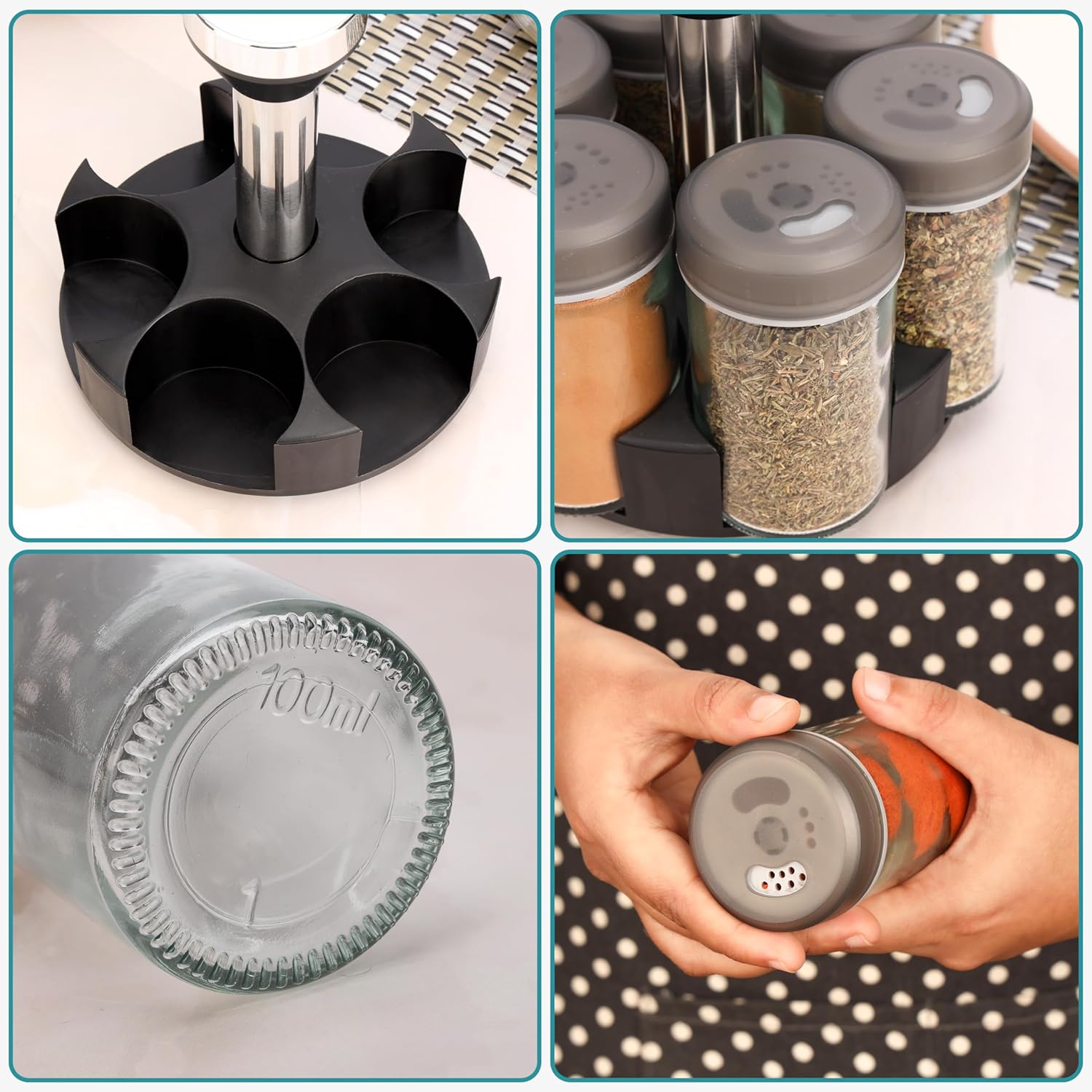 CONDIMENTEROS ESPECIERO GIRATORIO SET 6 FRASCOS VIDRIO COCINA 360° - 6